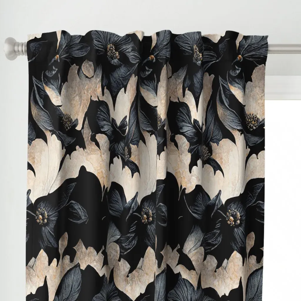 Bat Blooms Curtain Panel - Dark Gray alternate view