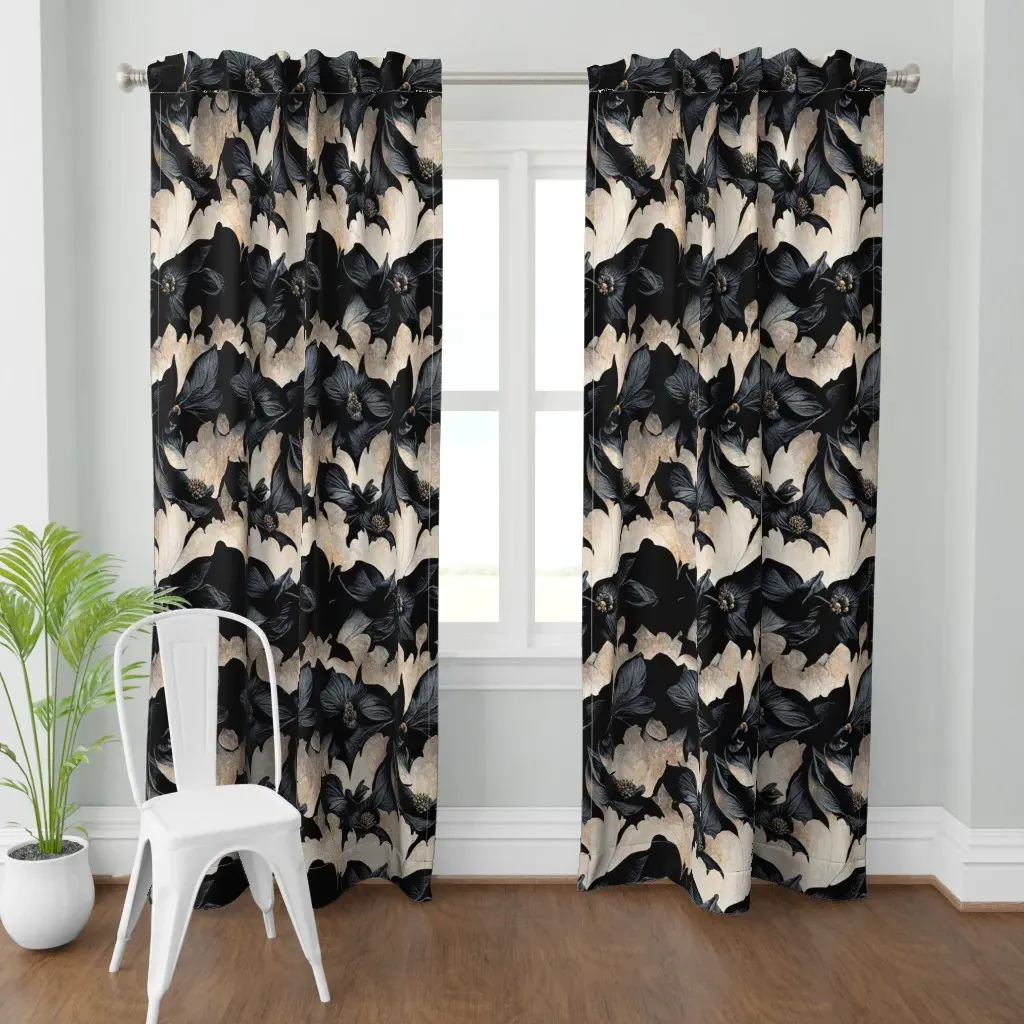 Bat Blooms Curtain Panel - Dark Gray product