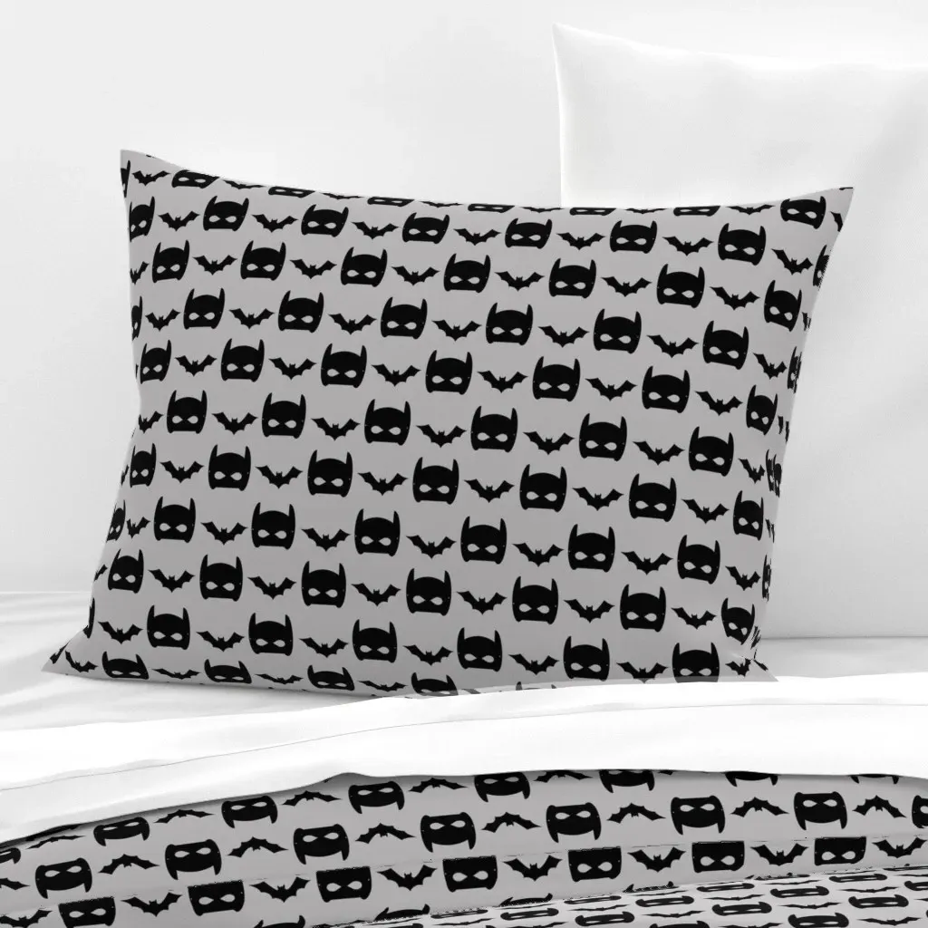 Bat Mask Greyscale Standard Knife Edge Cushion - Black, Cotton product