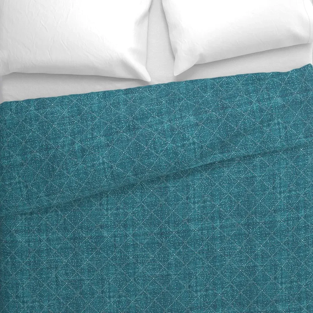 Batik Block Print Textured Duvet Cover - Teal alternate view