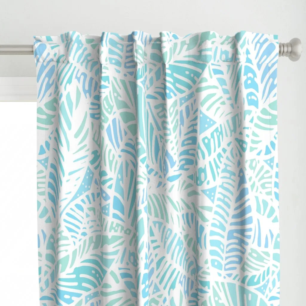 Batik Leaves Curtain Panel - Light Blue alternate view