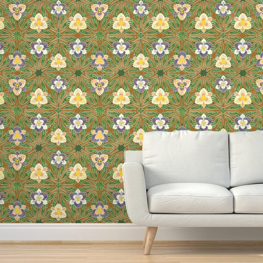 Batik Orchid Peel and Stick Wallpaper - Mustard Yellow product