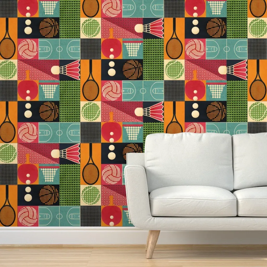 Bauhaus In The Court Sports Peel and Stick Wallpaper - Orange product