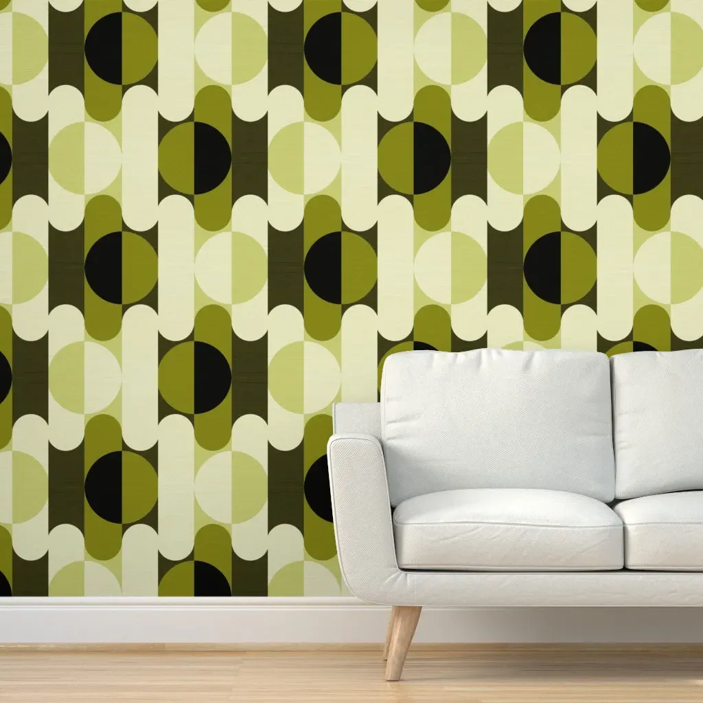 Bauhaus Wave Peel and Stick Wallpaper - Olive Green product