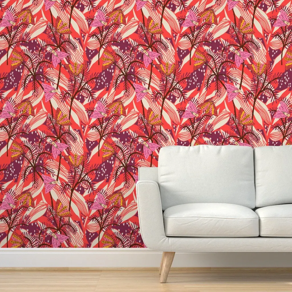 Bazaar Fete Moth Peel and Stick Wallpaper - Coral Pink product