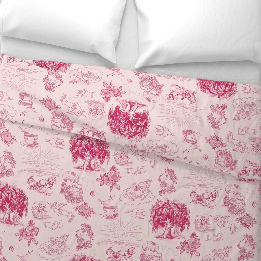 Be My Vintage Valentine Toile Duvet Cover - Pink alternate view