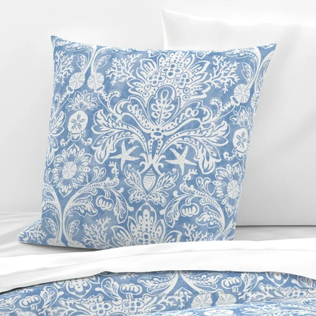 Beach House Damask Sea Shells Euro Pillow Sham - White product