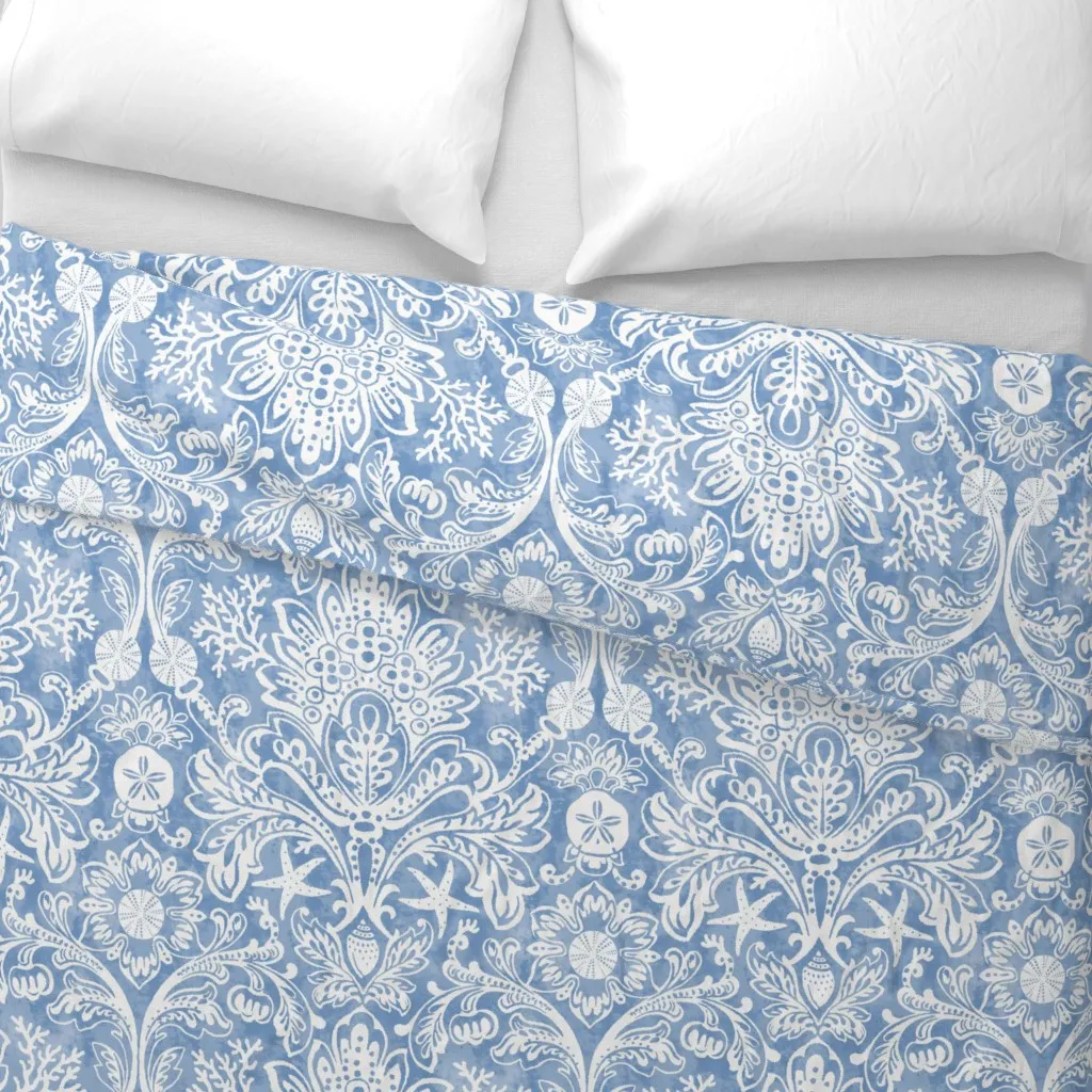 Beach House Damask with Sea Duvet Cover - White alternate view