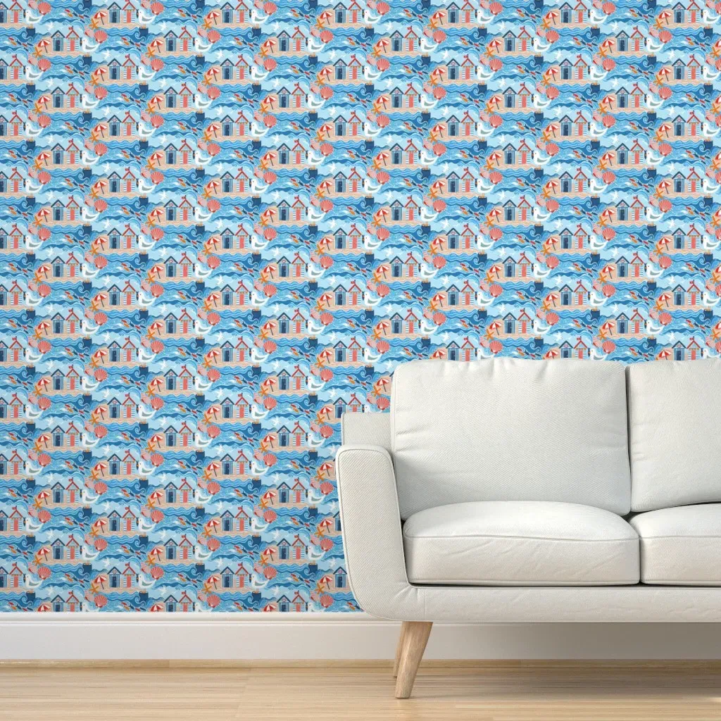 Beach Hut Beach Days Small Scale Peel and Stick Wallpaper - Blue product