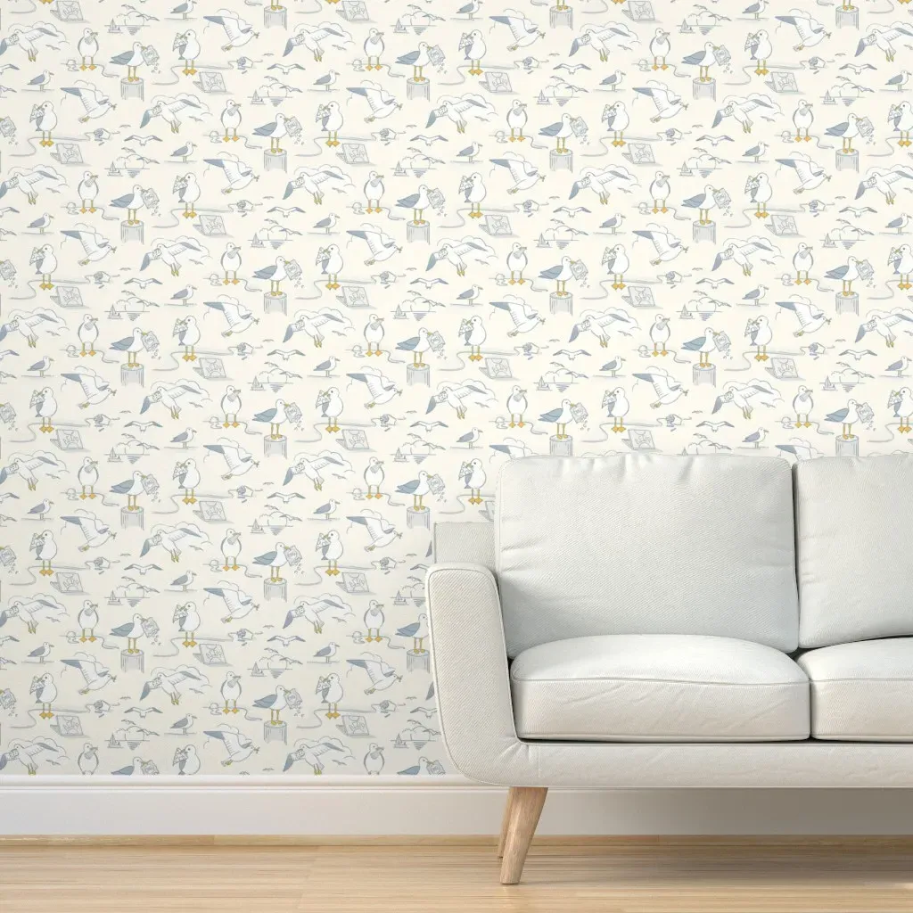 Beach Seagull Snack Attack Peel and Stick Wallpaper - Cream product