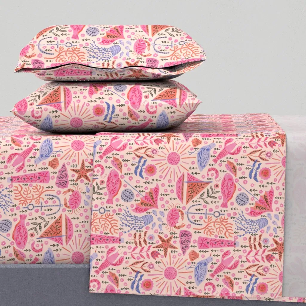 Beach Season Color Mix King Sheet Set - Pink product