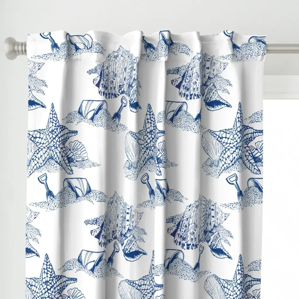 Beach Toile Large Curtain Panel - Blue alternate view