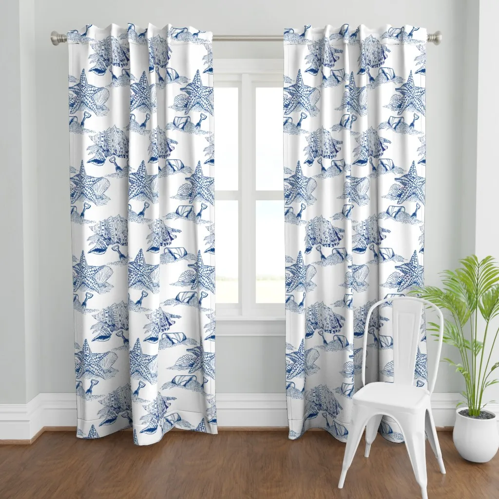Beach Toile Large Curtain Panel - Blue product