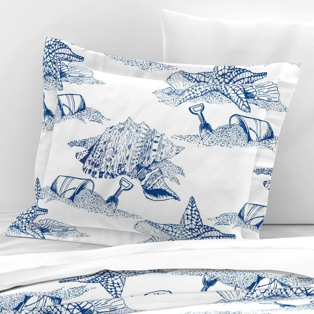 Beach Toile Standard Flanged Cushion Cover - Blue, Cotton Sateen product