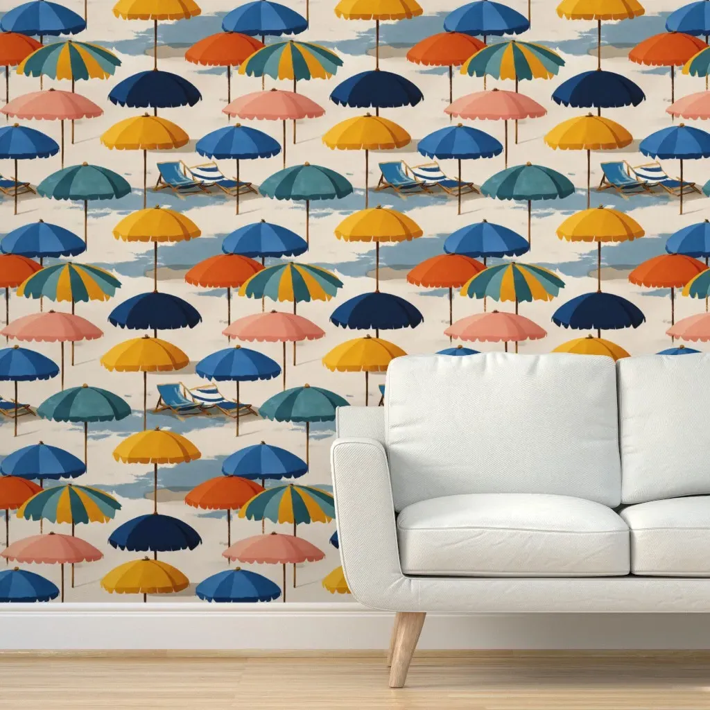 Beach Umbrella Breeze Peel and Stick Wallpaper - Blue product