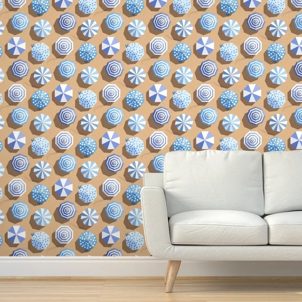 Beach Umbrellas Peel and Stick Wallpaper - Blue product