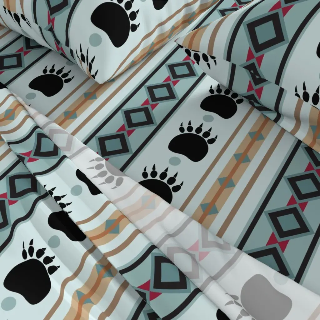 Bear Paw Stripe Queen Sheet Set - Teal alternate view