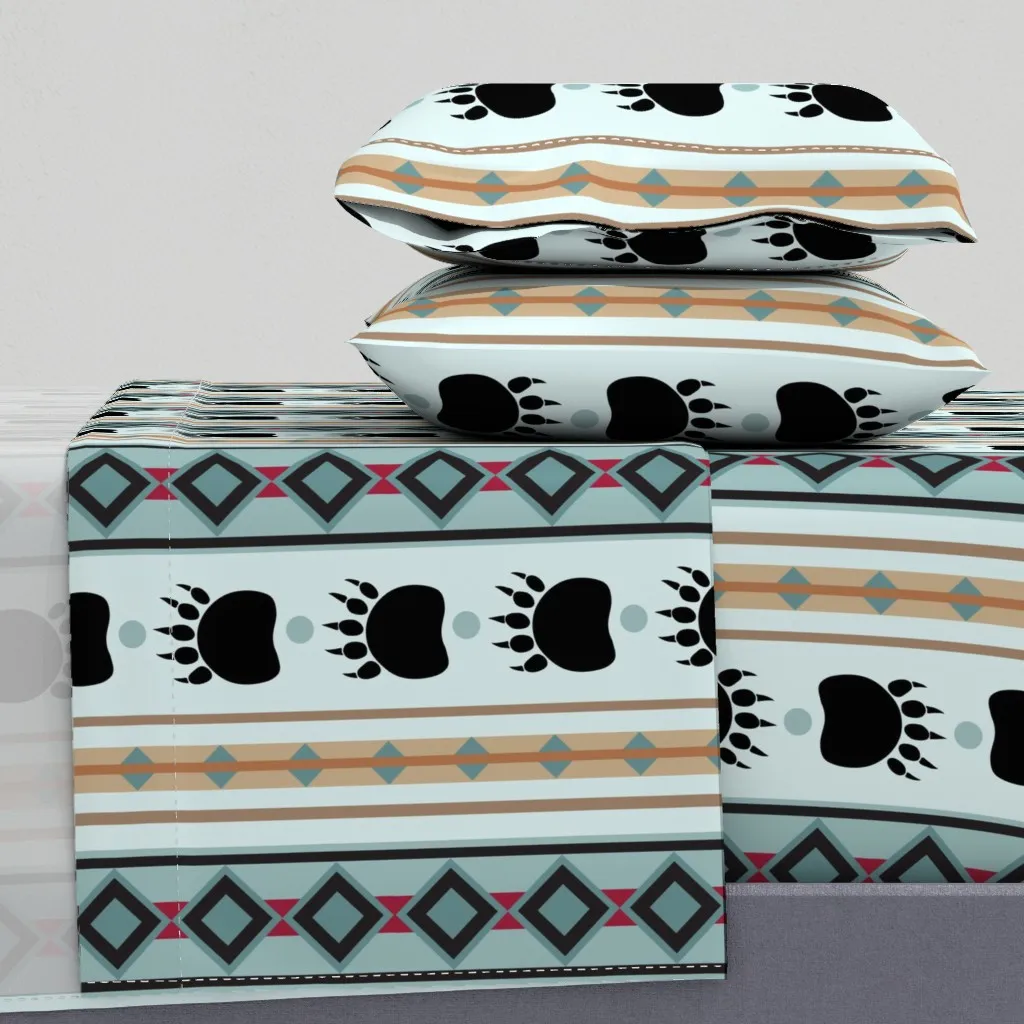 Bear Paw Stripe Queen Sheet Set - Teal product