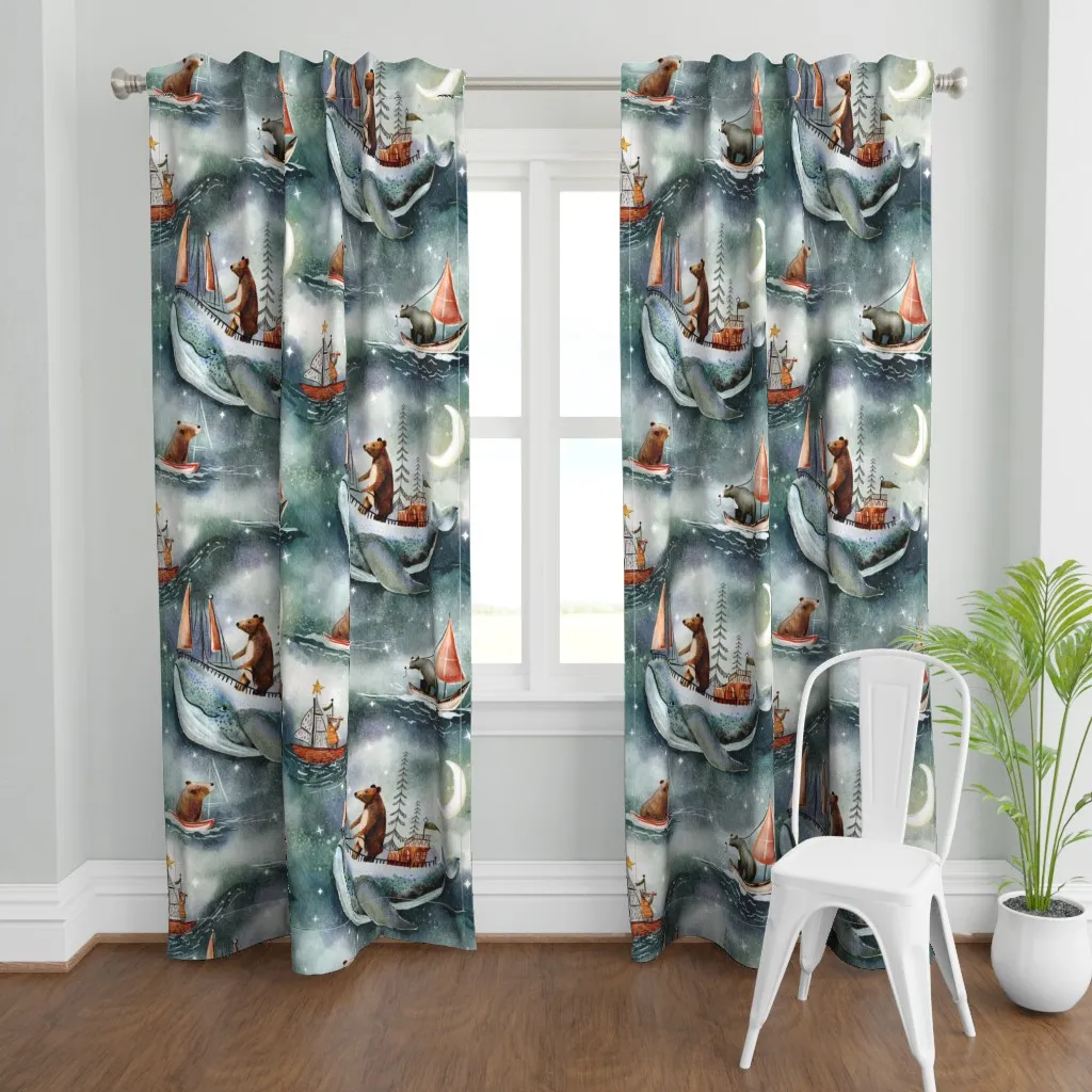 Bearly Sailing Whale Moon Curtain Panel - Teal product