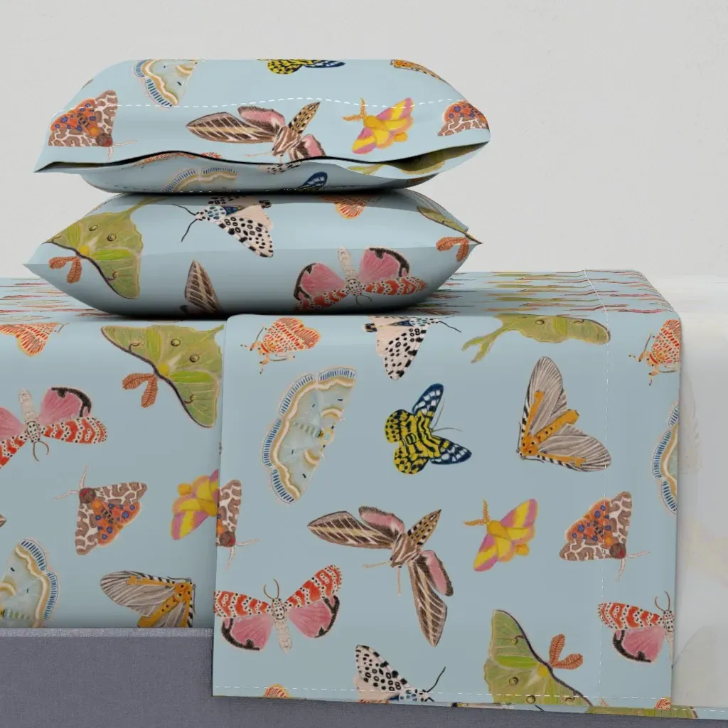 Beautiful Moths Twin XL Sheet Set - Light Blue product