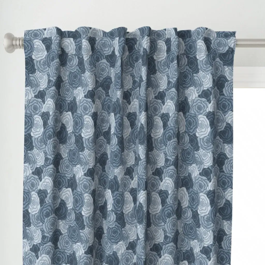 Bed Of Roses Curtain Panel - Dusty Blue alternate view