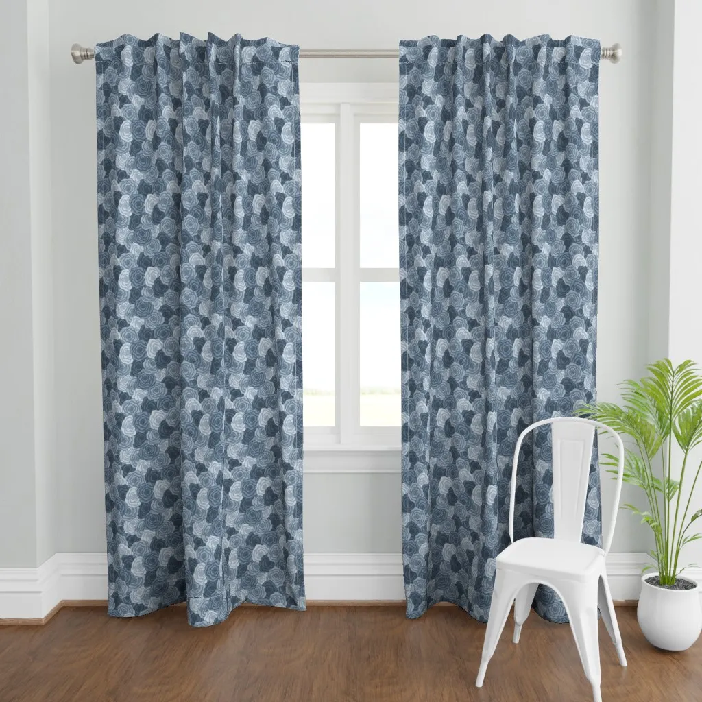 Bed Of Roses Curtain Panel - Dusty Blue product