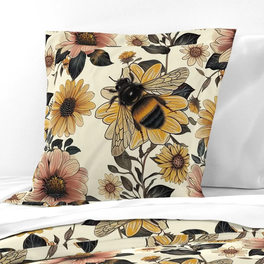 Bee Among Blooms Floral Euro Pillow Sham - Yellow product