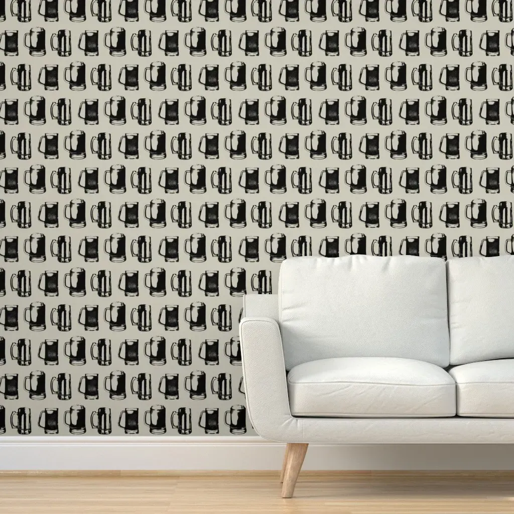 Beer Mugs Large Peel and Stick Wallpaper - Light Taupe product