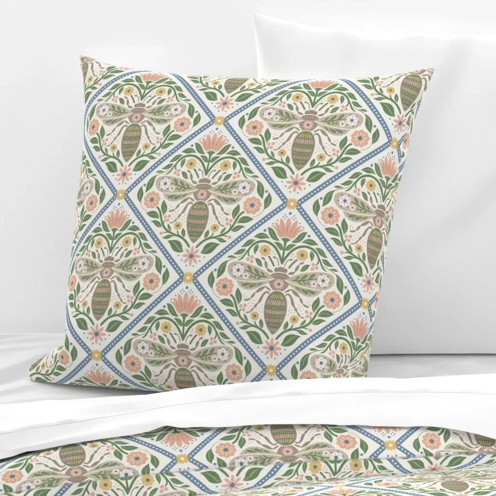 Bees And Blossoms Euro Pillow Sham - Beige product