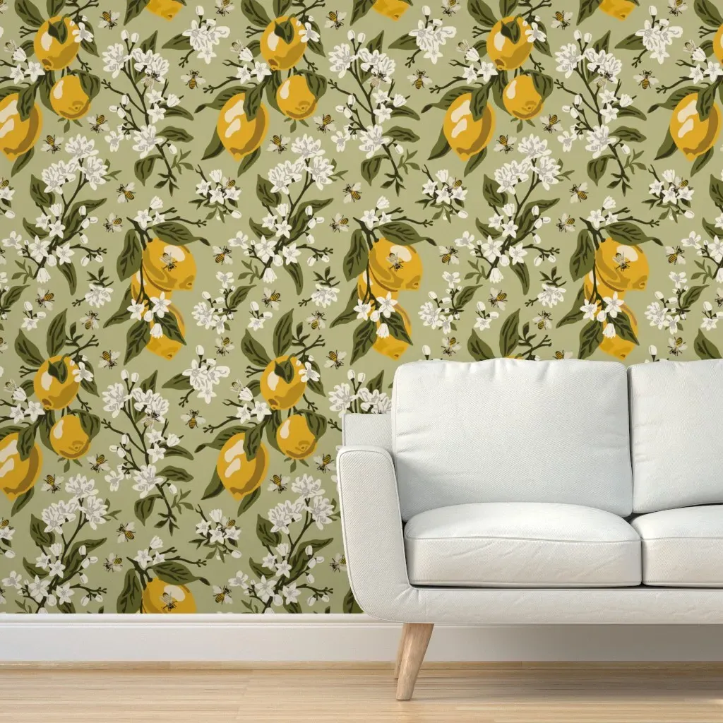Bees And Lemons Peel and Stick Wallpaper - Green product