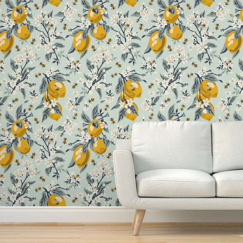 Bees And Lemons Peel and Stick Wallpaper - Mint, Jumbo product