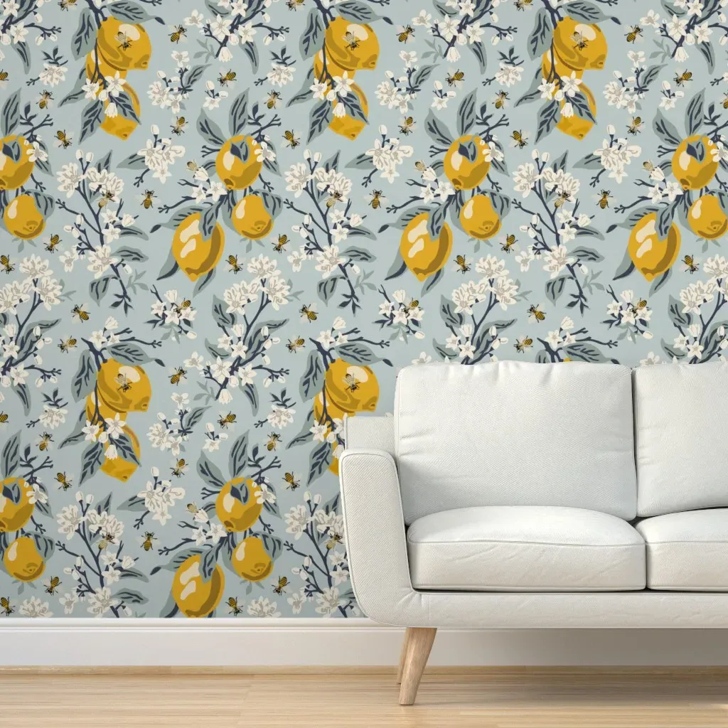 Bees & Lemons Large Peel and Stick Wallpaper - Blue product