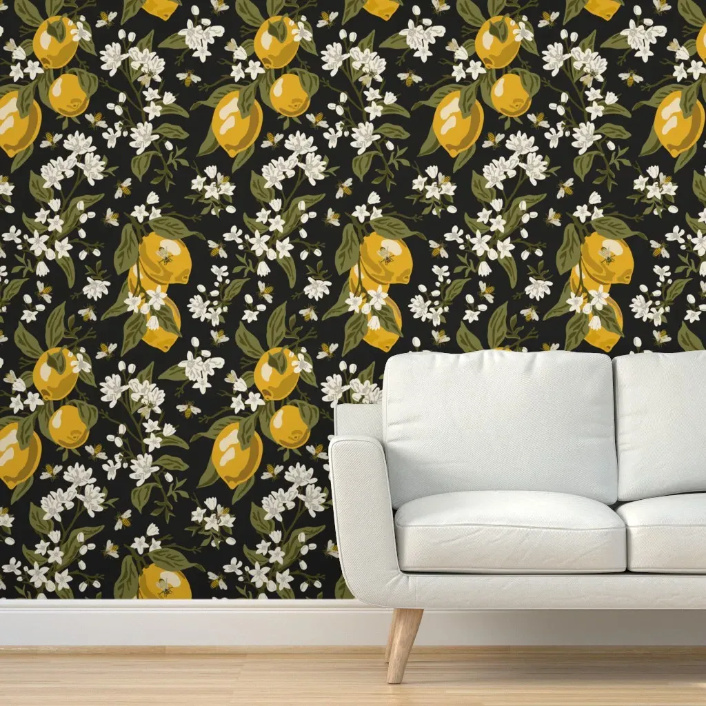 Bees & Lemons Peel and Stick Wallpaper - Black product