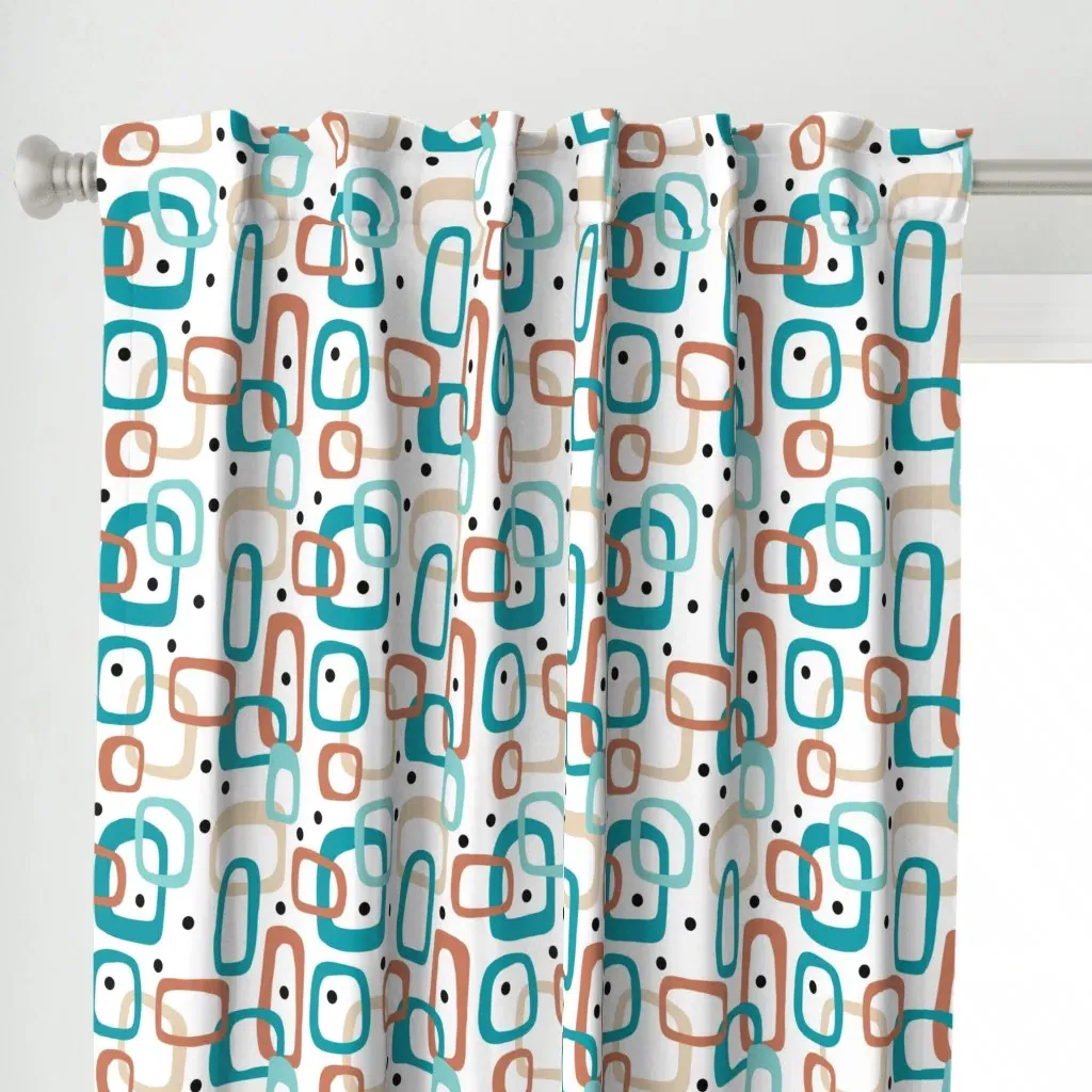 Beige Blue Mid Century Curtain Panel - Teal alternate view