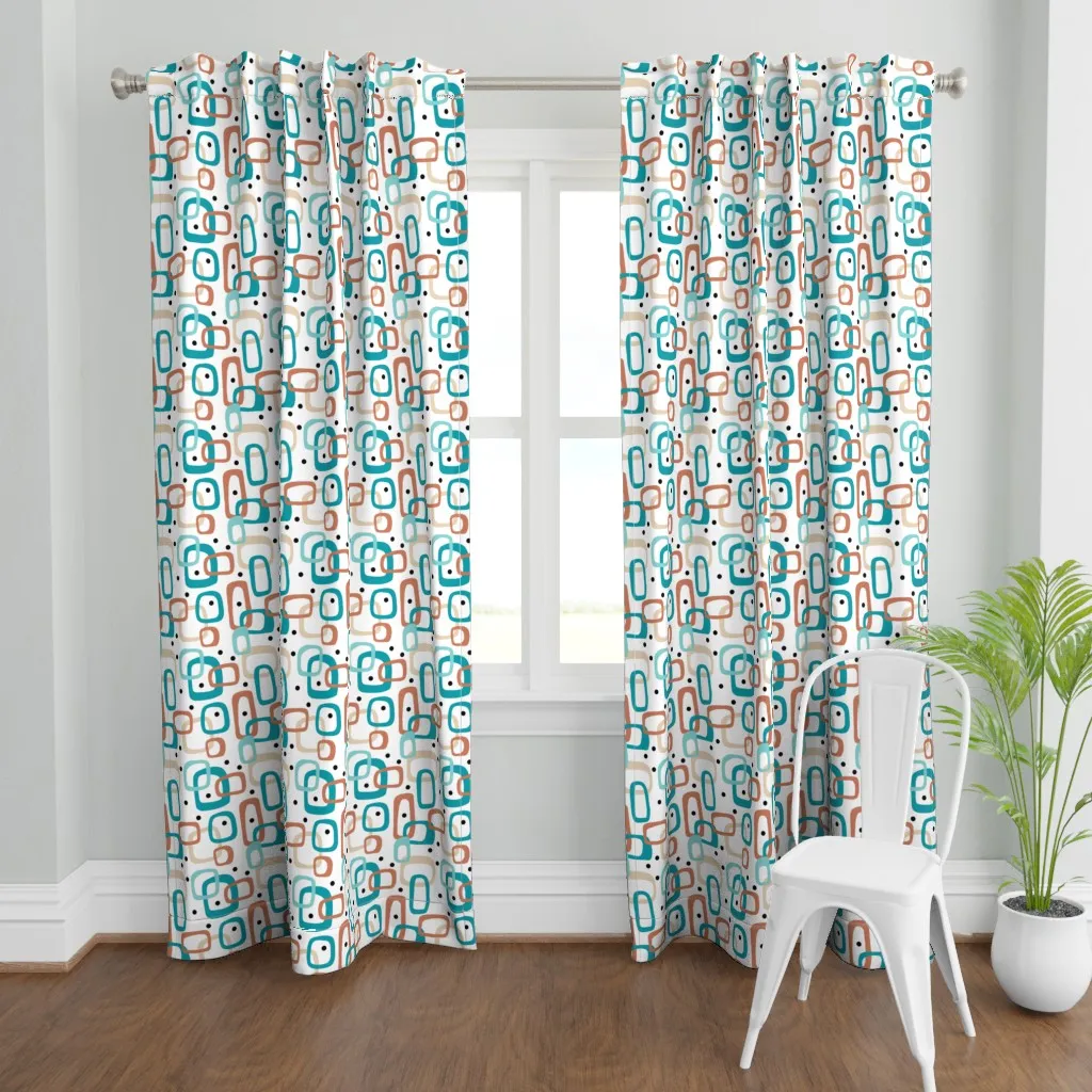 Beige Blue Mid Century Curtain Panel - Teal product