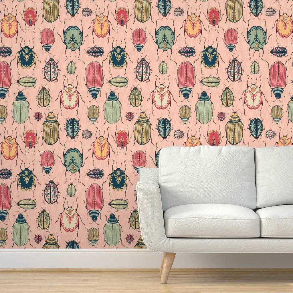 Bejeweled Beetles Peel and Stick Wallpaper - Pink product