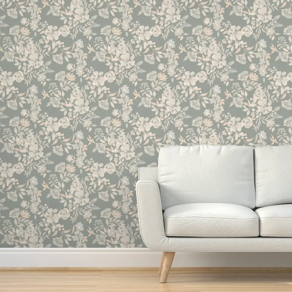 Bella Watercolour Floral Peel and Stick Wallpaper - Moss Green product