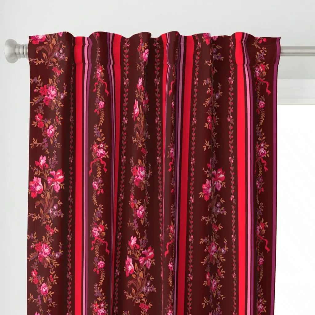 Belvedere Floral Stripe Curtain Panel - Burgundy alternate view
