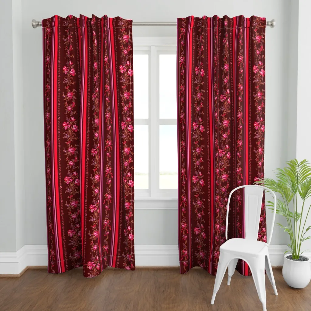 Belvedere Floral Stripe Curtain Panel - Burgundy product