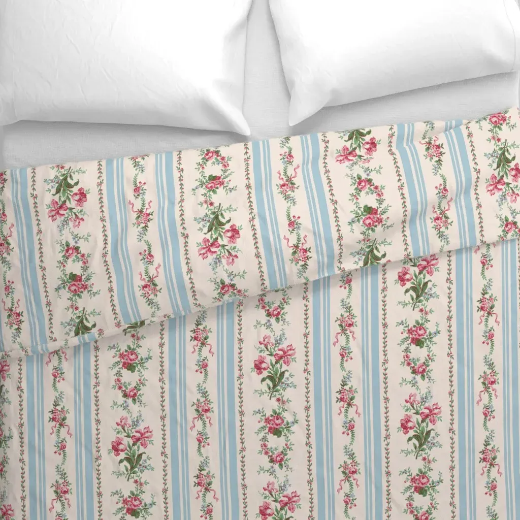 Belvedere Floral Stripe Duvet Cover - Pink alternate view
