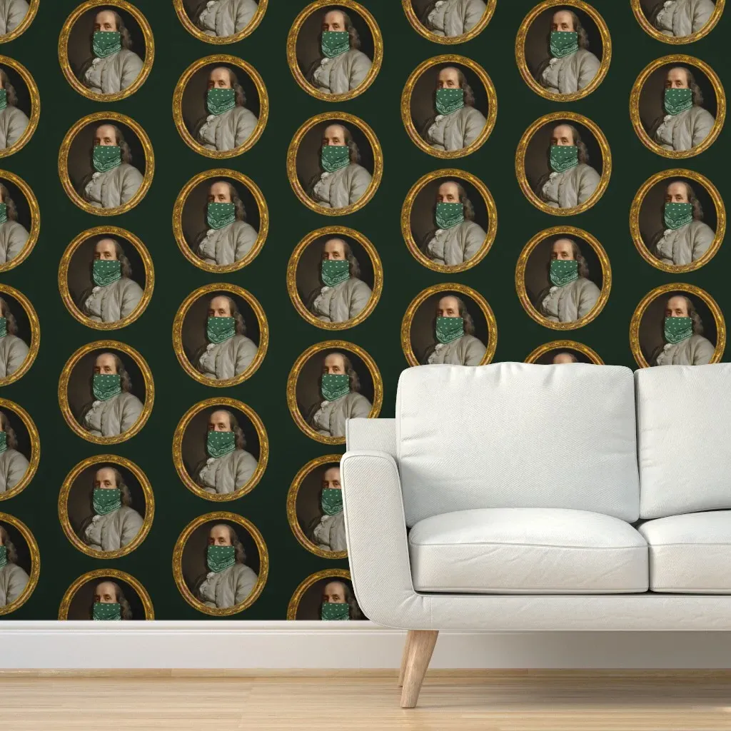 Ben Franklin Outlaw Print Peel and Stick Wallpaper - Dark Green product