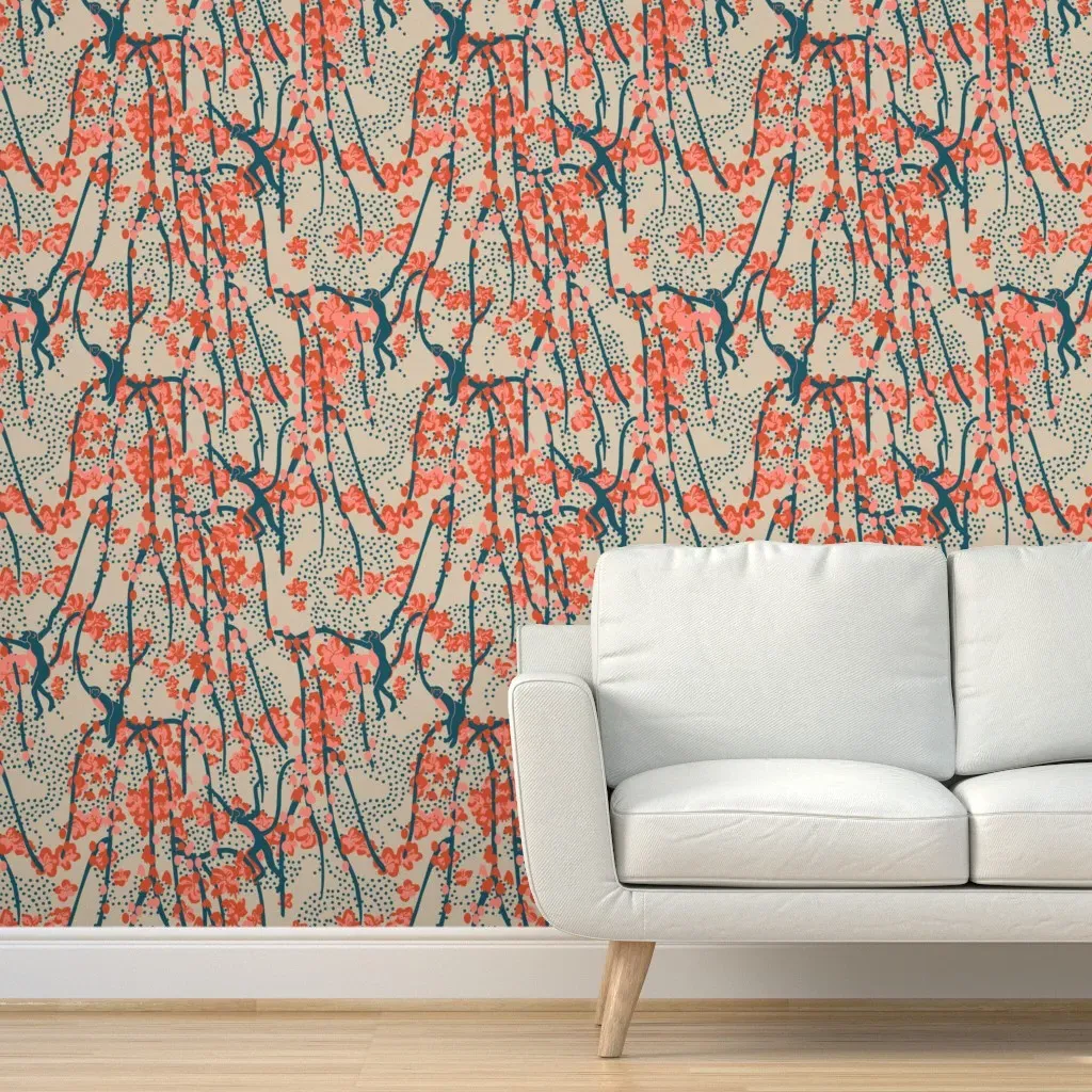 Bengal Cora Monkey Peel and Stick Wallpaper - Coral Pink product