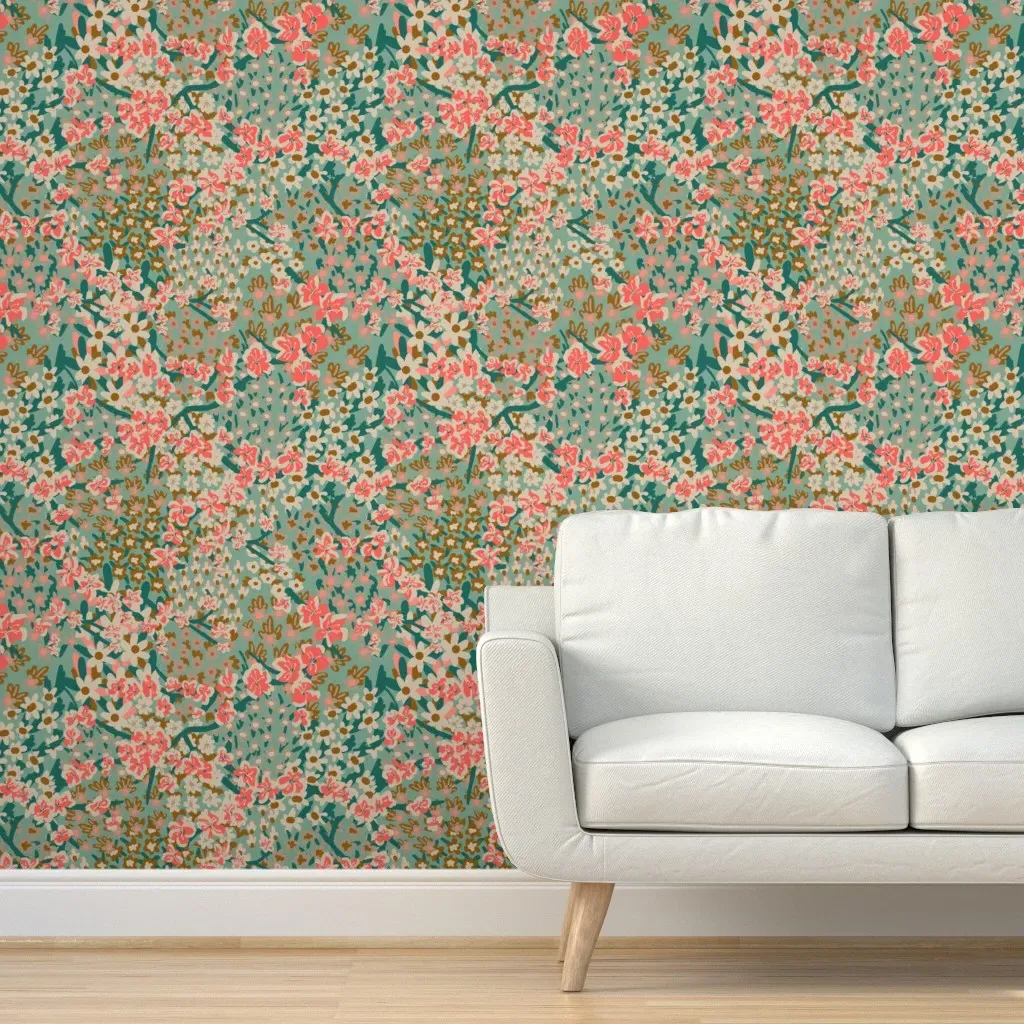 Bengal Kuma Floral Peel and Stick Wallpaper - Pink, Blue, Green product