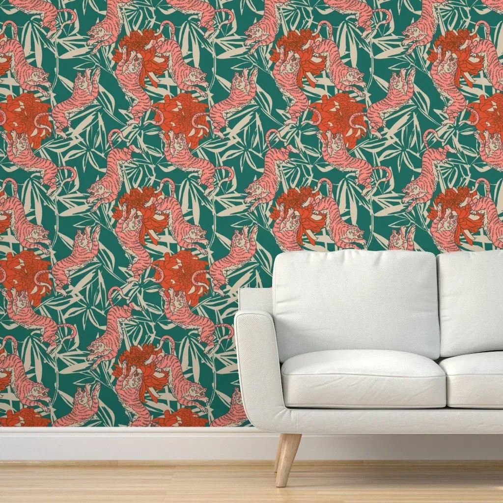 Bengal Kuma Tiger Peel and Stick Wallpaper - Green product