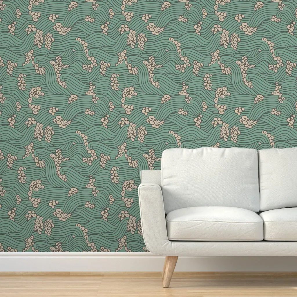 Bengal Kuma Wave Peel and Stick Wallpaper - Green, Beige product