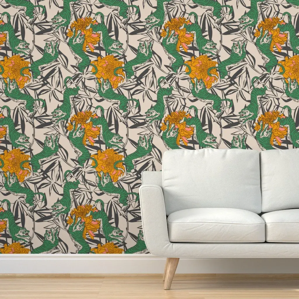 Bengal Maya Tiger Peel and Stick Wallpaper - Green, Gold product