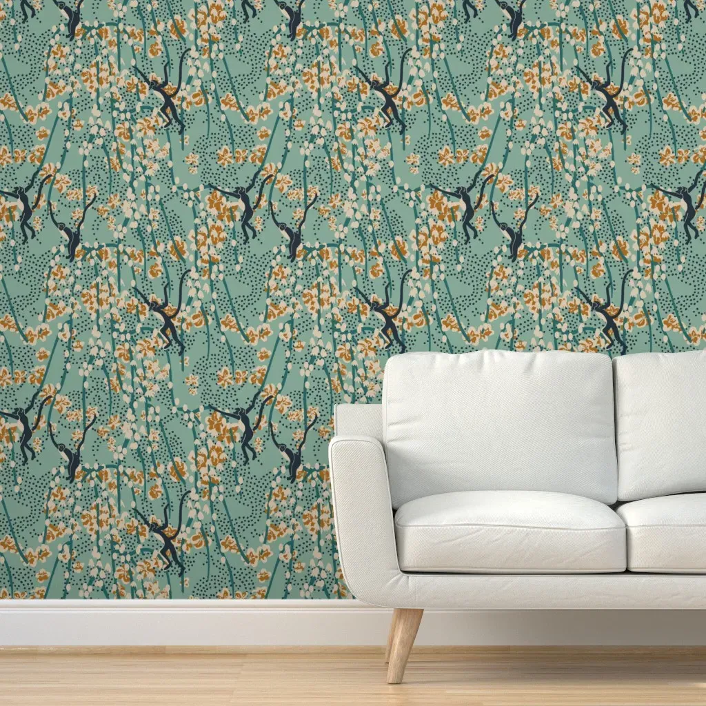 Bengal Navi Monkey Peel and Stick Wallpaper - Teal product