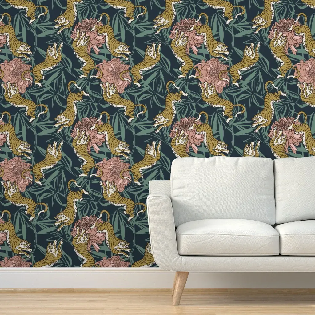 Bengal Navi Tiger Bungalow Peel and Stick Wallpaper - Gold, Mustard Yellow product