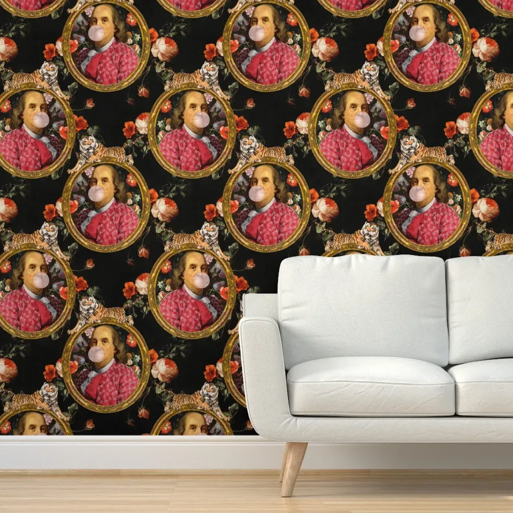 Benji Red Suit With Tigers And Flowers Peel and Stick Wallpaper - Pink product
