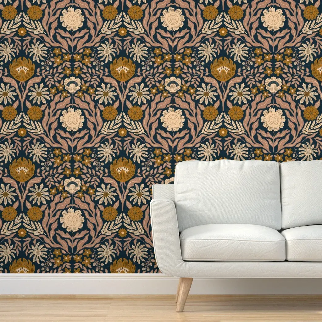 Benny Large Peel and Stick Wallpaper - Midnight Blue/Rosy Brown product